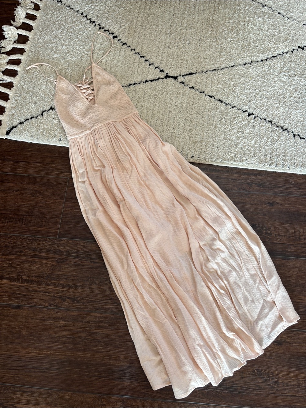 Forever 21 Light Blush Pink Smocked-Bodice Midi Dress